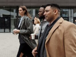 Business Travellers walking fast