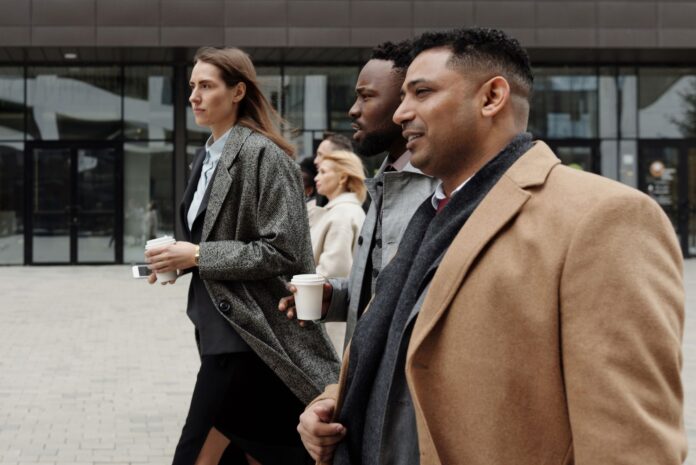 Business Travellers walking fast